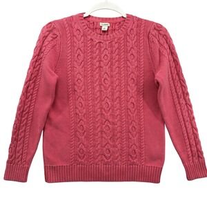 L.L.Bean Sweater Womens Small Pink Cable Knit Cotton Crewneck Pullover Textured
